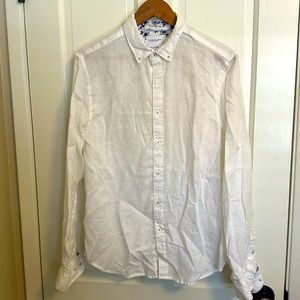 100% Linen white men’s button down L